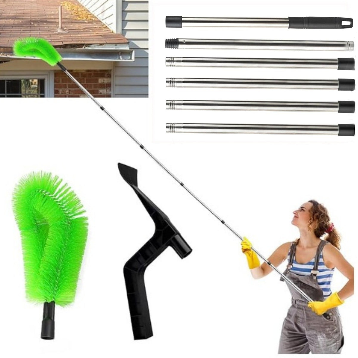Telescopic Gutter Cleaning Brush — Ladder-Free Roof & Drain Cleaner